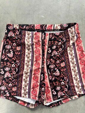 Boho Floral Print High-Waisted Spandex Active Shorts - Size S (A1)